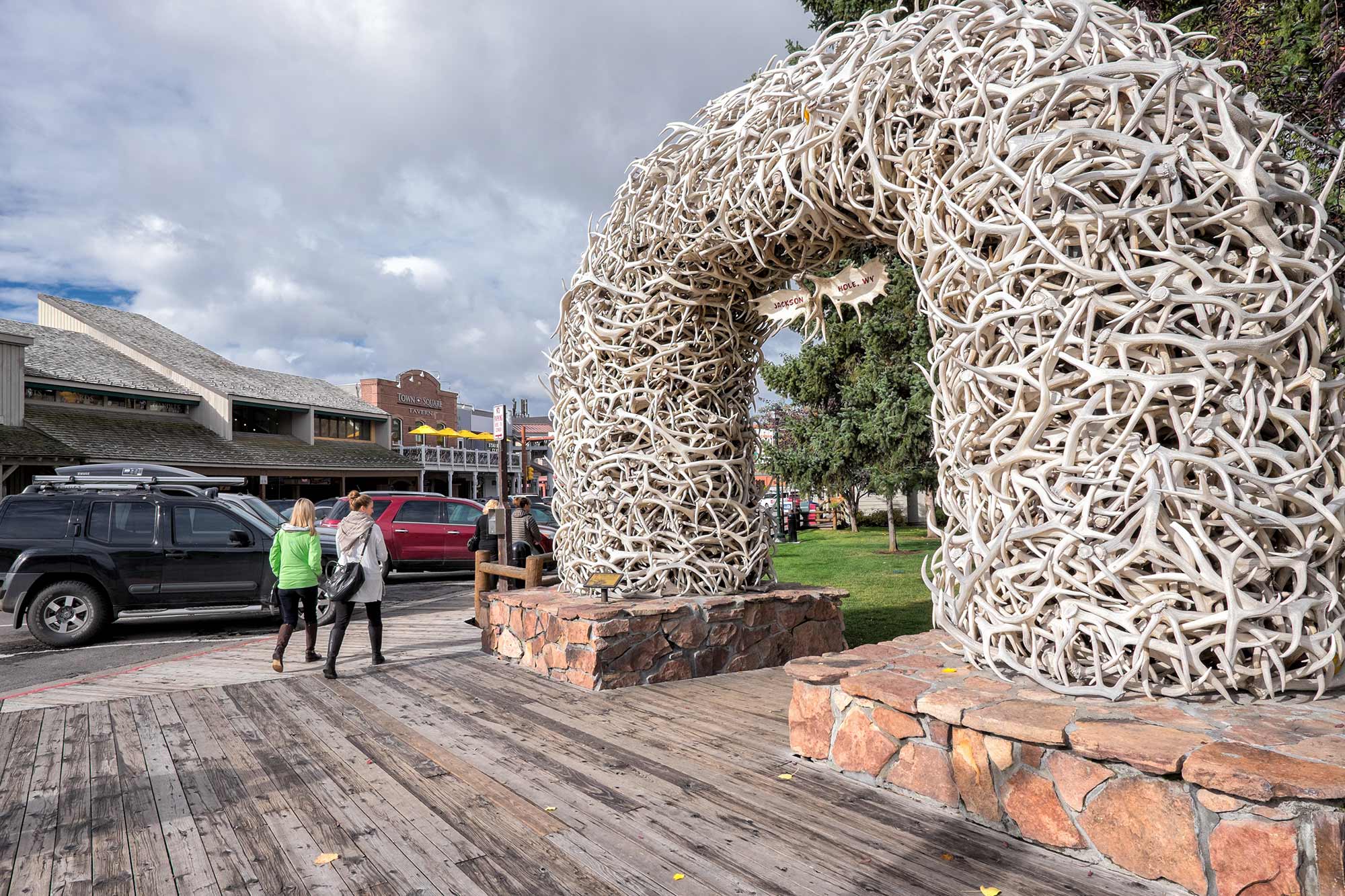 Empty Jackson Hole Town Square and Elk Arches