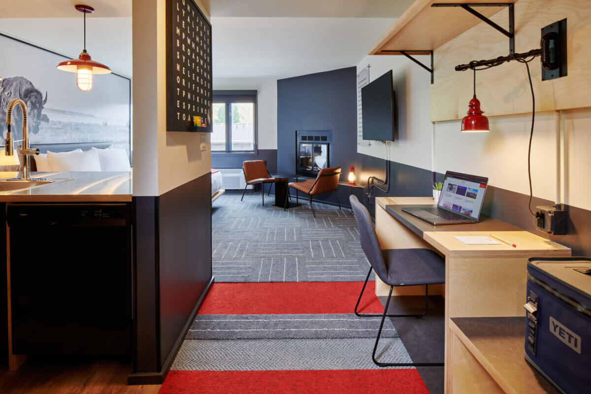 King Studio with Kitchen Desk towards fireplace