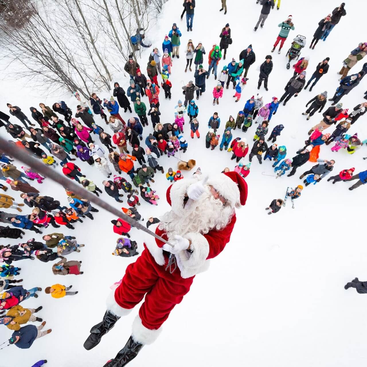 Santa Drops From The Tram Jackson Hole